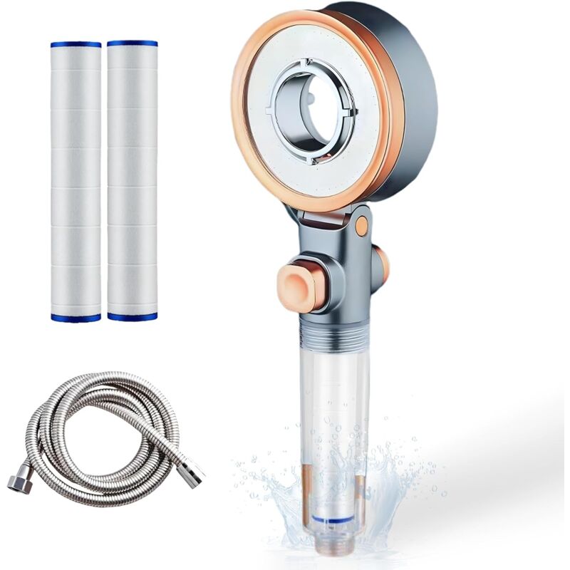 foto del prodotto sjqka soffione doccia, soffione doccia anticalcare con filtro, soffione doccia ad alta pressione con 3 tipi di getto, con tubo flessibile da 1,5 m
