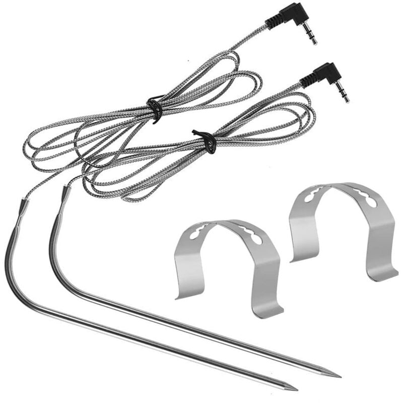 foto del prodotto sjqka sonda di temperatura per carne per griglia a pellet camp chef, confezione da 2, sensore di temperatura, include 2 clip per sonda in acciaio