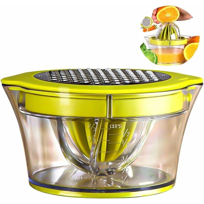 foto del prodotto sjqka spremiagrumi manuale multifunzione, 4 in 1 per arance, limoni e agrumi, con 2 spremiagrumi, misurazione incisa 400 ml