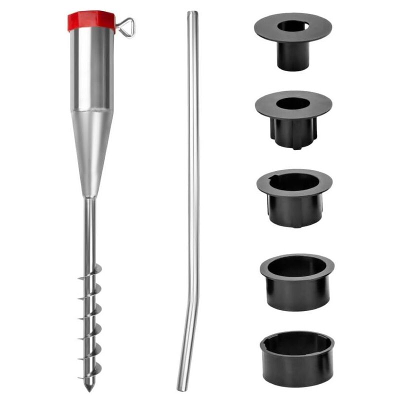 foto del prodotto sjqka supporto per ombrellone, base, zoccolo da terra avvitabile, adattatore 25 55 mm, acciaio zincato, argento