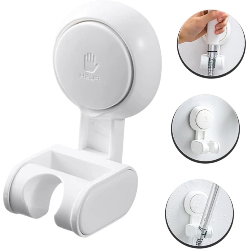 foto del prodotto sjqka supporto per soffione doccia con ventosa, senza foratura, per soffione doccia a parete, supporto per doccetta, bidet in plastica, bianco,