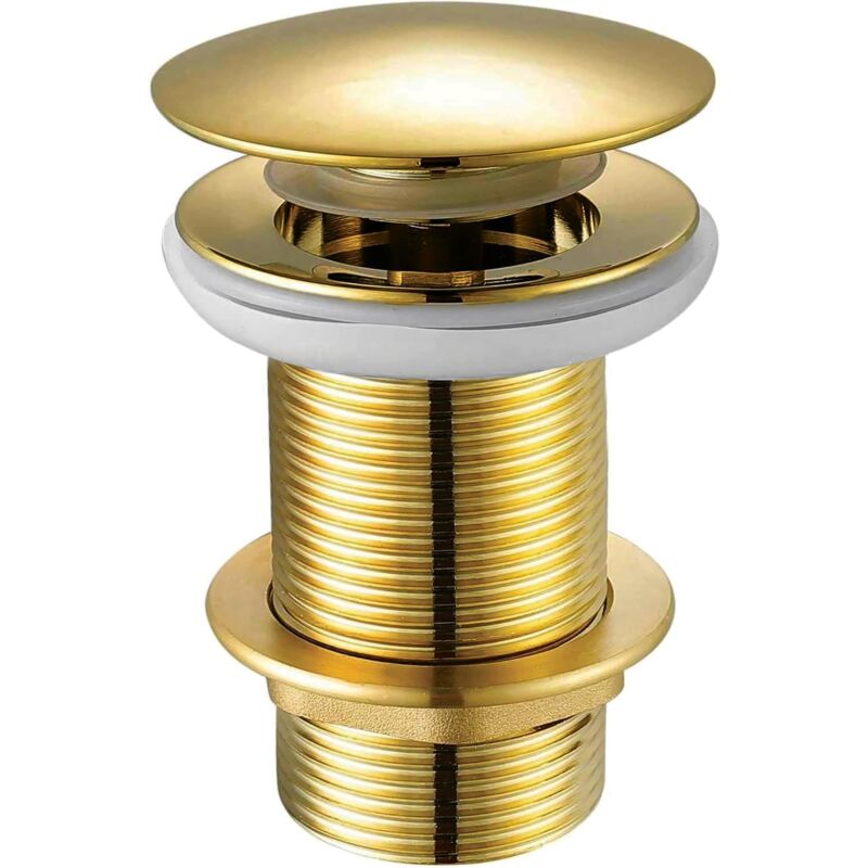 foto del prodotto sjqka tappo per lavandino in ottone massiccio con fessura, testa a fungo rotonda, forma a cupola, finitura oro, per bagno e cucina, raccordi