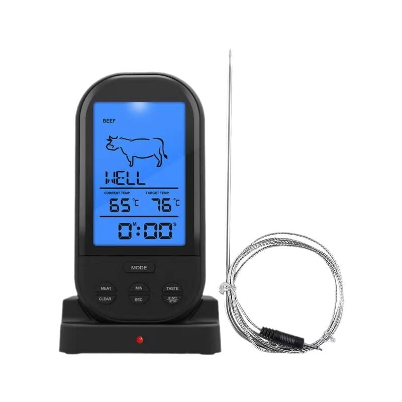 foto del prodotto sjqka termometro per barbecue wireless da cucina, forchetta per barbecue intelligente, display digitale elettronico, termometro per barbecue,