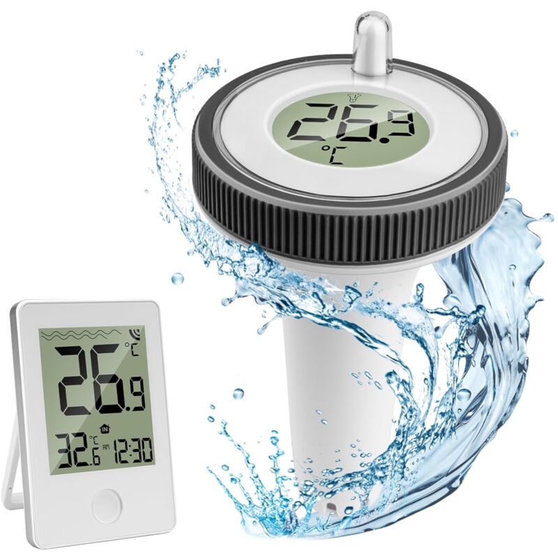 foto del prodotto sjqka termometro per piscina wireless, termometro per piscina wireless, termometro galleggiante per piscina digitale, termometro per piscina ip67