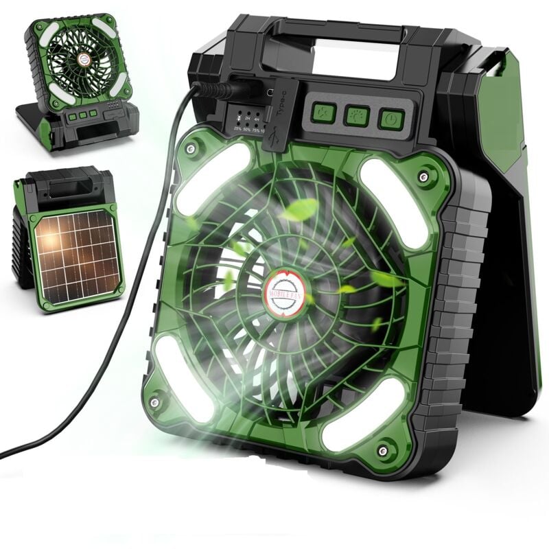 foto del prodotto sjqka ventilatore solare portatile da campeggio con luce led, timer, 4 velocit , ventilatore da tavolo usb, batteria ricaricabile da 10400 mah,