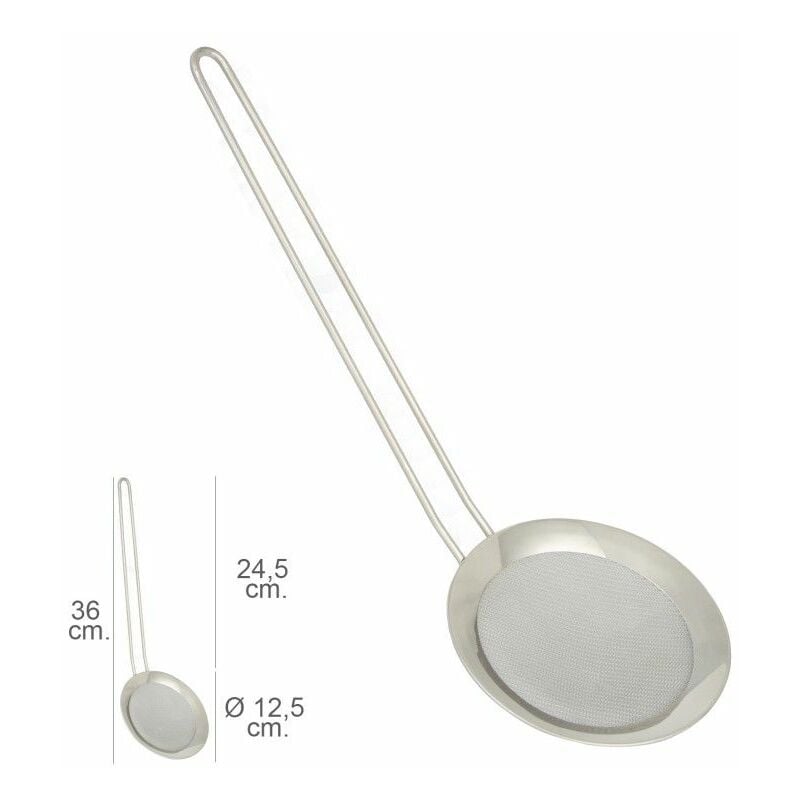 foto del prodotto skimmer in rete inox 12,5 cm. con manico 24,5 cm.