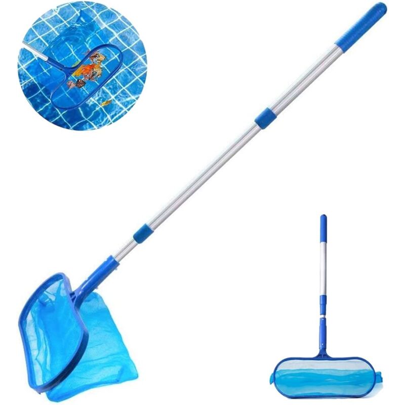 foto del prodotto skimmer per foglie da piscina per impieghi gravosi, rete per la pulizia delle foglie da piscina da 105 cm, skimmer a maglie fini con rastrello