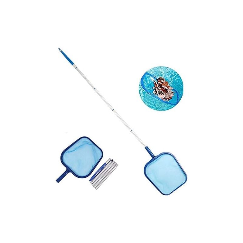foto del prodotto skimmer per piscina, set di skimmer per piscina, skimmer per piscina, skimmer per foglie con filtro a maglie fini e asta in alluminio da 120 cm per