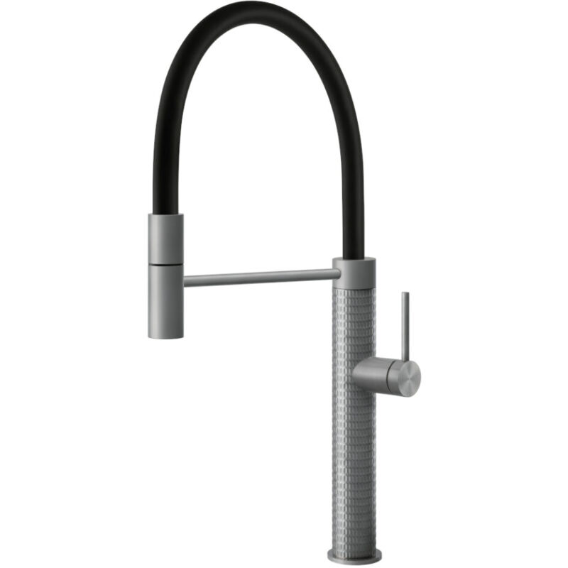 foto del prodotto skin. tipo di beccuccio standard, colore del prodotto nero, acciaio inox, materiale del rubinetto acciaio inox. altezza sopra la superficie di
