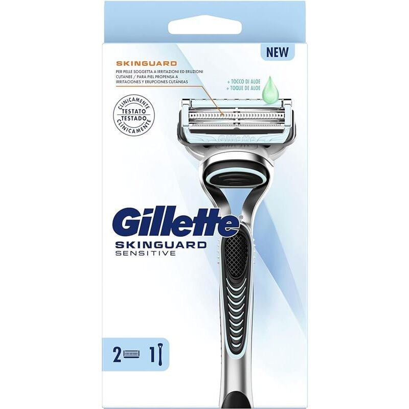 foto del prodotto skinguard sensitive rasoio barba per uomini con irritazioni della pelle 1 manico 2 lamette di ricambio gillette