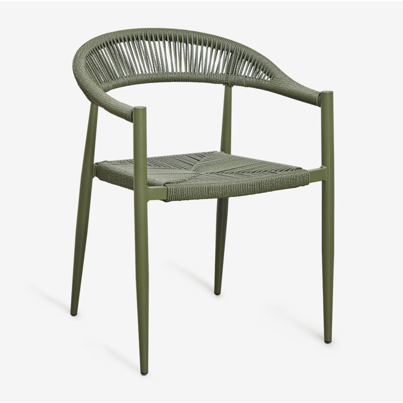 foto del prodotto sklum sedia da pranzo impilabile con braccioli in alluminio e rattan sintetico amatria