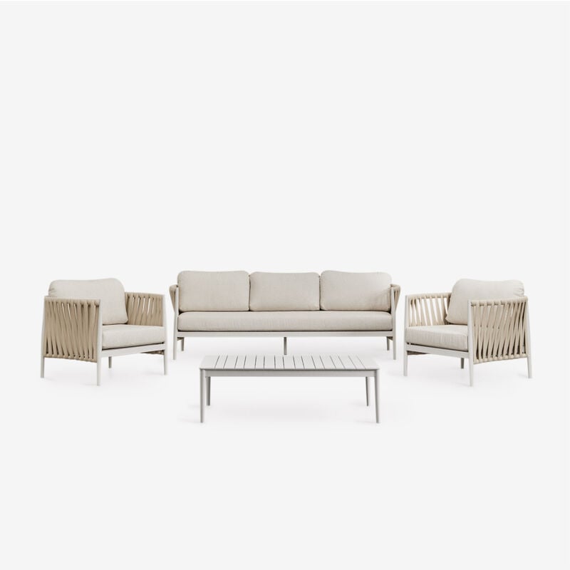 foto del prodotto sklum set da giardino con divano a 3 posti, tavolino rettangolare 120x70 cm e 2 poltrone in alluminio sereilen