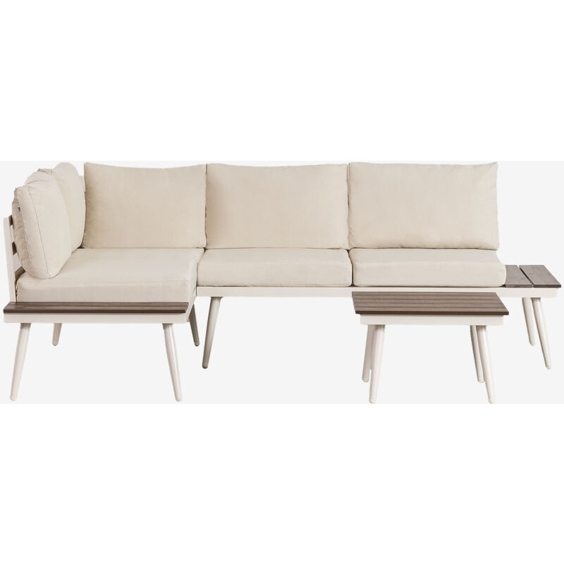 foto del prodotto sklum - set da giardino con divano angolare 4 posti e tavolino in alluminio e legno nadi