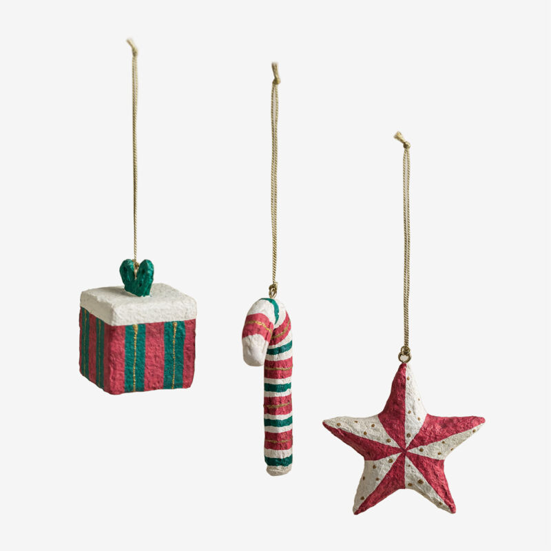 foto del prodotto sklum set di 3 decorazioni natalizie fatte a mano in cartapesta randolf
