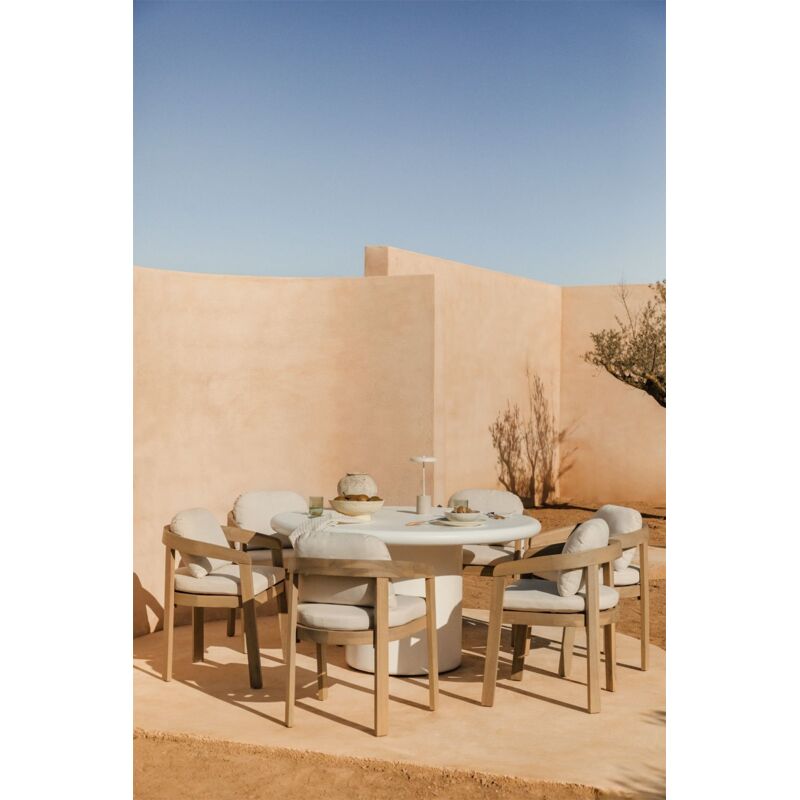 foto del prodotto sklum set tavolo rotondo 140 cm in cemento namara e 6 sedie da giardino in legno di acacia uleno