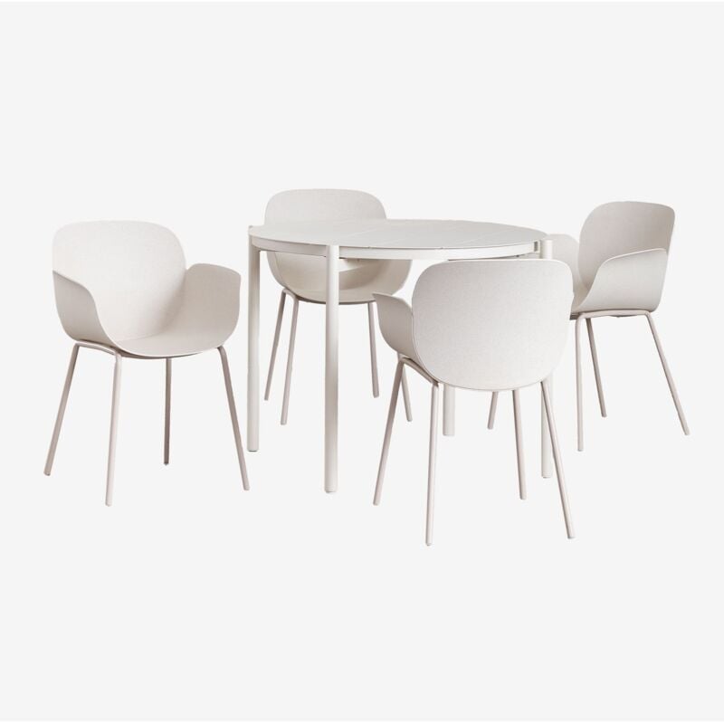 foto del prodotto sklum - set tavolo rotondo in alluminio elton 110 cm e 4 sedie da giardino lynette