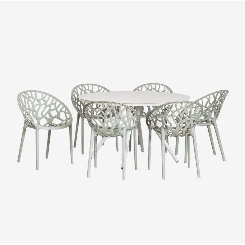 foto del prodotto sklum set tavolo rotondo in alluminio valerie 125 cm e 6 sedie da giardino ores