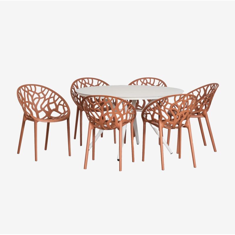 foto del prodotto sklum set tavolo rotondo in alluminio valerie 125 cm e 6 sedie da giardino ores