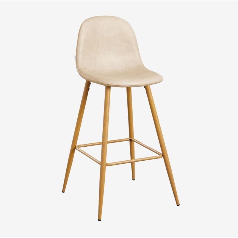 foto del prodotto sklum sgabello alto glamm in similpelle beige crema legno naturale