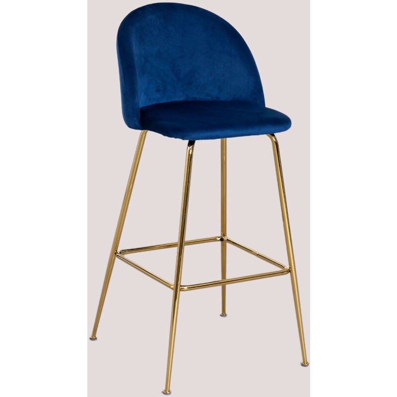 foto del prodotto sklum sgabello alto in velluto kana design blu dorato