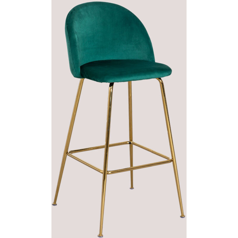 foto del prodotto sklum sgabello alto in velluto kana design verde jungle dorato