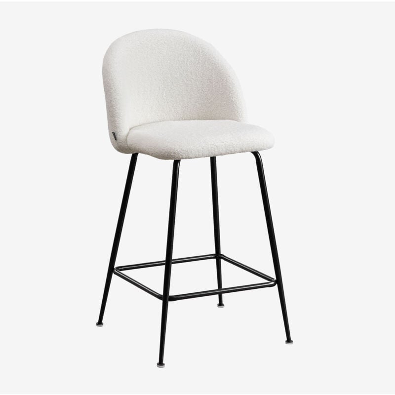 foto del prodotto sklum sgabello alto kana design in pelle di pecora bianco nero