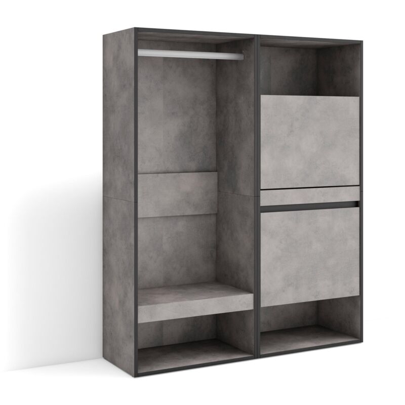 foto del prodotto skraut home armadio aperto, appendiabiti con ripiani, 120x145x35 cm, camera da letto, stanza, scarpiera, stile moderno, grigio cemento