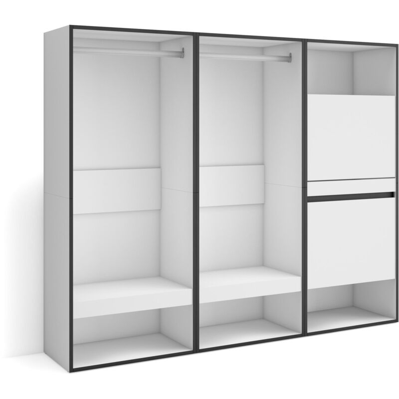 foto del prodotto skraut home armadio aperto, appendiabiti con ripiani, 180x145x35 cm, camera da letto, stanza, scarpiera, stile moderno, bianco