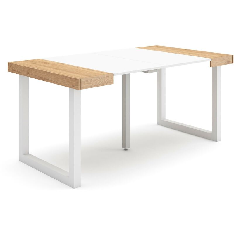 foto del prodotto skraut home consolle allungabile, tavolo consolle allungabile , 160, per 8 persone, gambe in legno, stile moderno, rovere e bianco