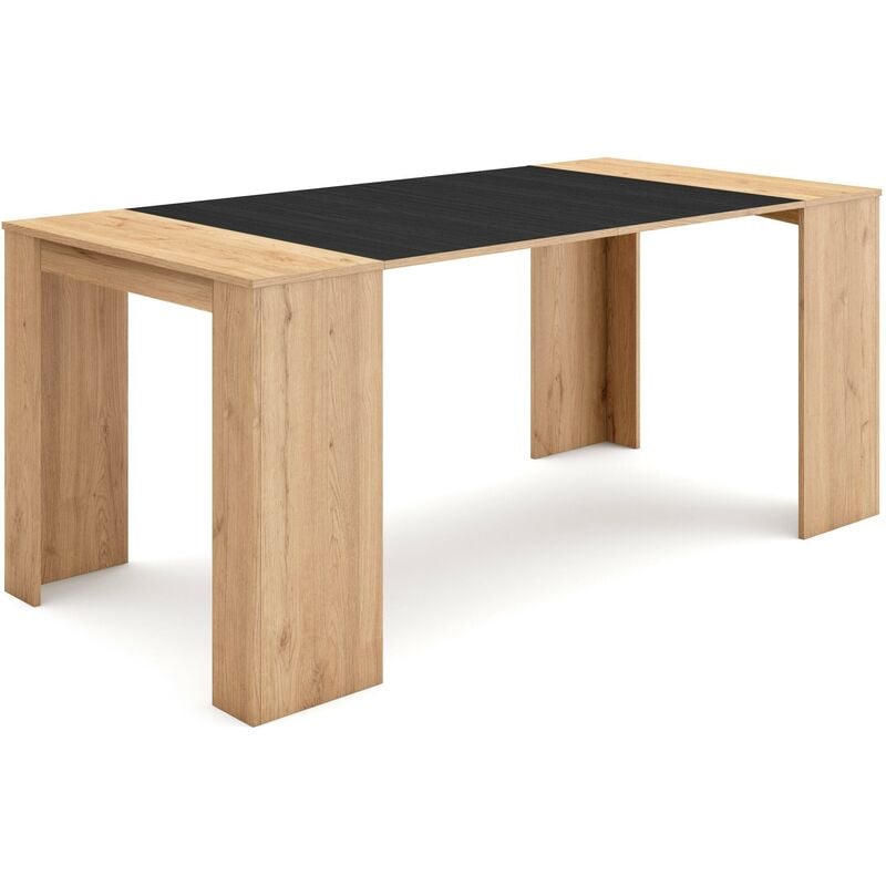 foto del prodotto skraut home consolle allungabile, tavolo consolle allungabile , 180, per 8 persone, tavolo da pranzo, stile moderno, rovere e nero