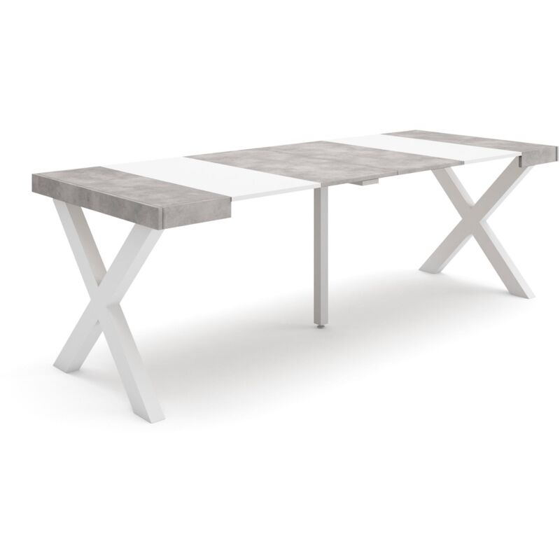 foto del prodotto skraut home consolle allungabile, tavolo consolle allungabile , 220, per 10 persone, gambe in legno, stile moderno, bianco e grigio cemento