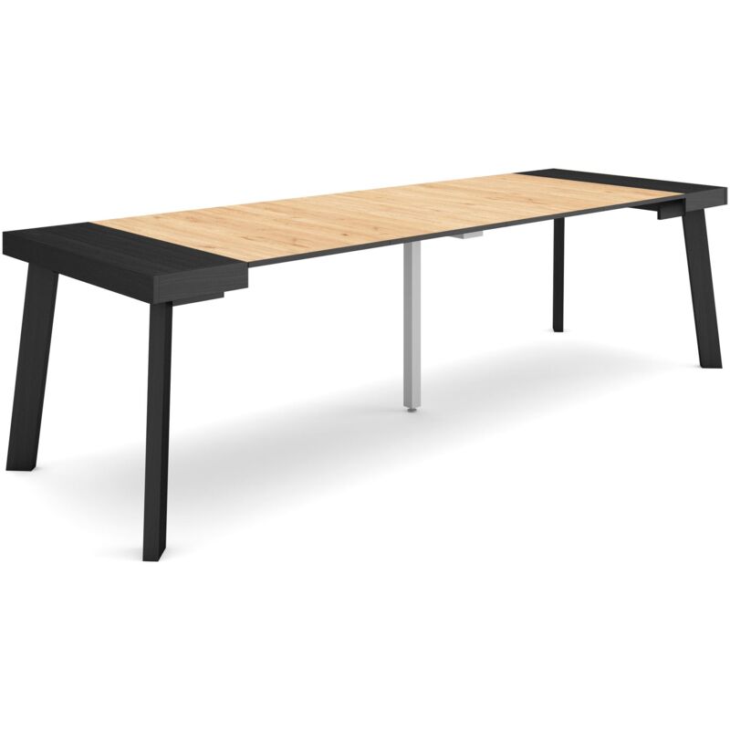 foto del prodotto skraut home consolle allungabile, tavolo consolle allungabile , 260, per 12 persone, gambe in legno, stile moderno, nero e rovere