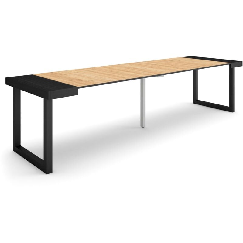 foto del prodotto skraut home consolle allungabile, tavolo consolle allungabile , 300, per 14 persone, gambe in legno, stile moderno, rovere e nero