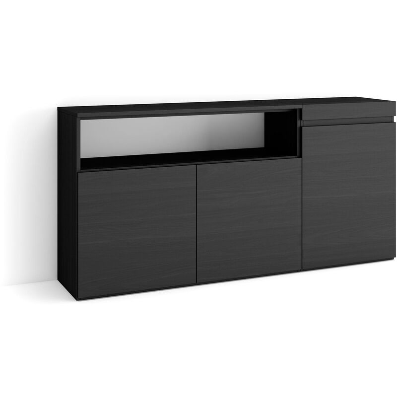 foto del prodotto skraut home credenza, mobile, cucina, madia, mobile ingresso, 150x75x35cm, 3 porte, grande stoccaggio, stile moderno, nero