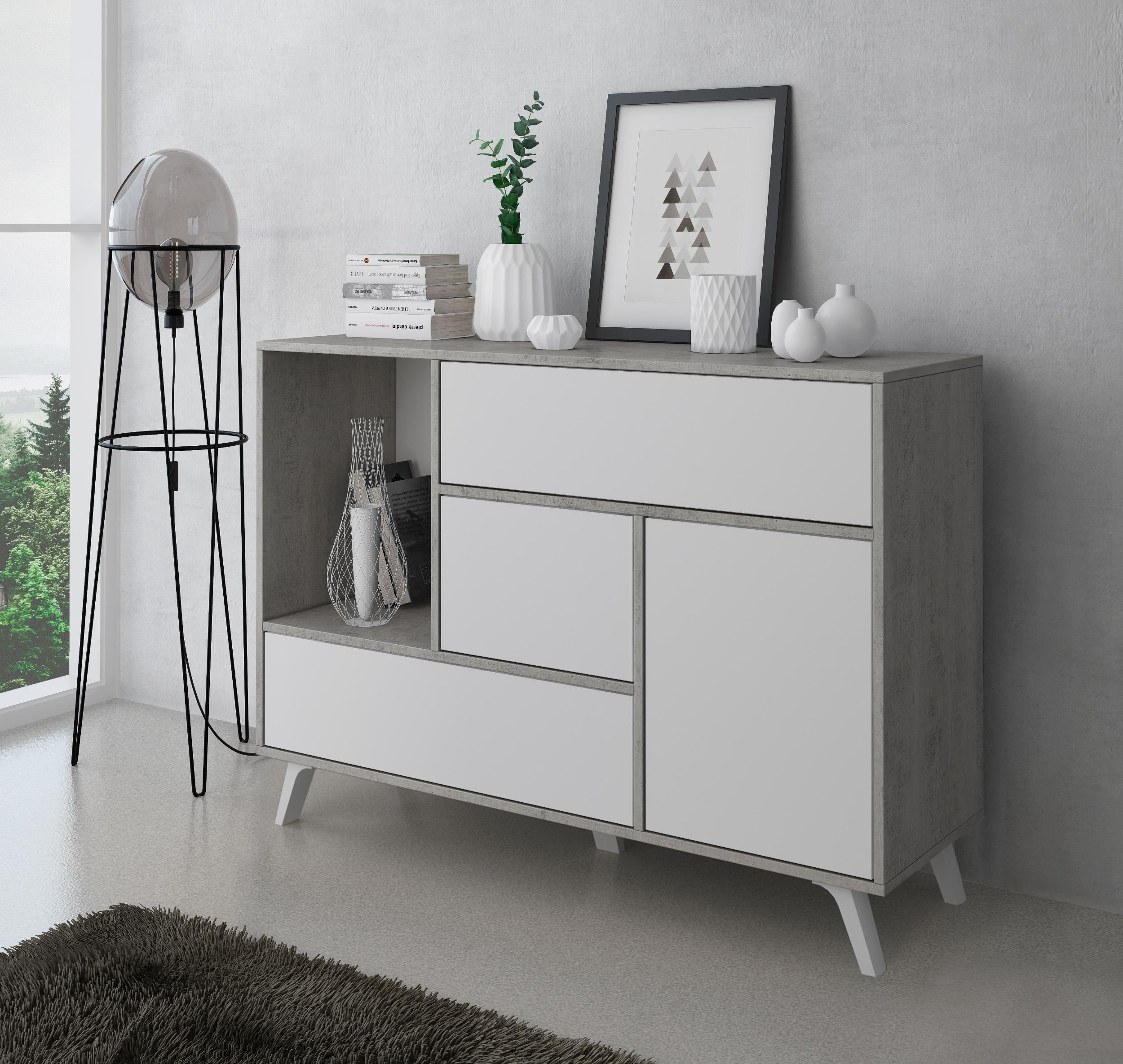 foto del prodotto skraut home madia per soggiorno o sala da pranzo 86 x 120 x 40 cm buffet con 1 anta 3 cassetti modello wind legno resistente finitura