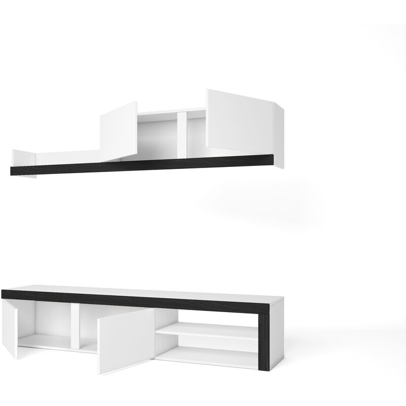 foto del prodotto skraut home mobile da soggiorno idem blanco mobile da soggiorno arredamento moderno 1 mobile tv 1 mensola e armadietto bianco nero
