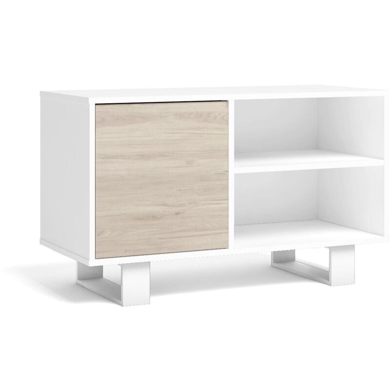 foto del prodotto skraut home mobile tv 100 con porta a sinistra, salotto soggiorno, modello wind, colore struttura bianco, colore porta rovere, dimensioni