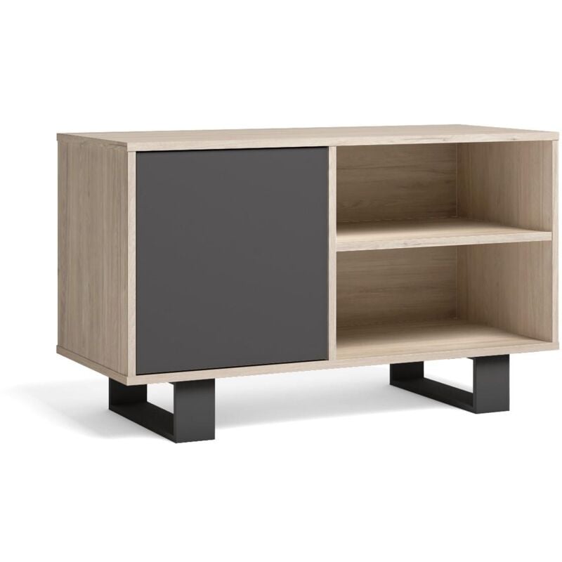 foto del prodotto skraut home mobile tv 100 con porta a sinistra, soggiorno pranzo, modello wind, colore struttura rovere, colore porta grigio antracite, dimensioni