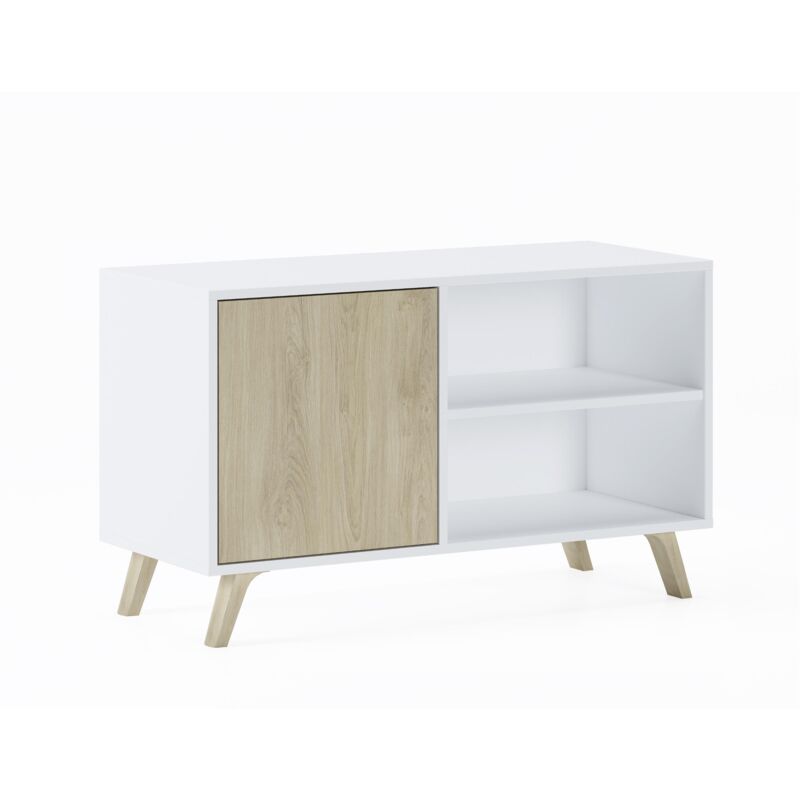 foto del prodotto skraut home mobile tv 100 con porta sinistra, soggiorno, modello wind, struttura colore bianco, colore porta puccini, misure 95x40x57cm altezza.