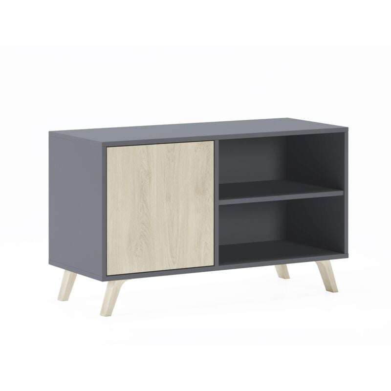 foto del prodotto skraut home mobile tv 100 con porta sinistra, soggiorno, modello wind, struttura colore grigio antracite, porta puccini, misure 95x40x40x57cm di