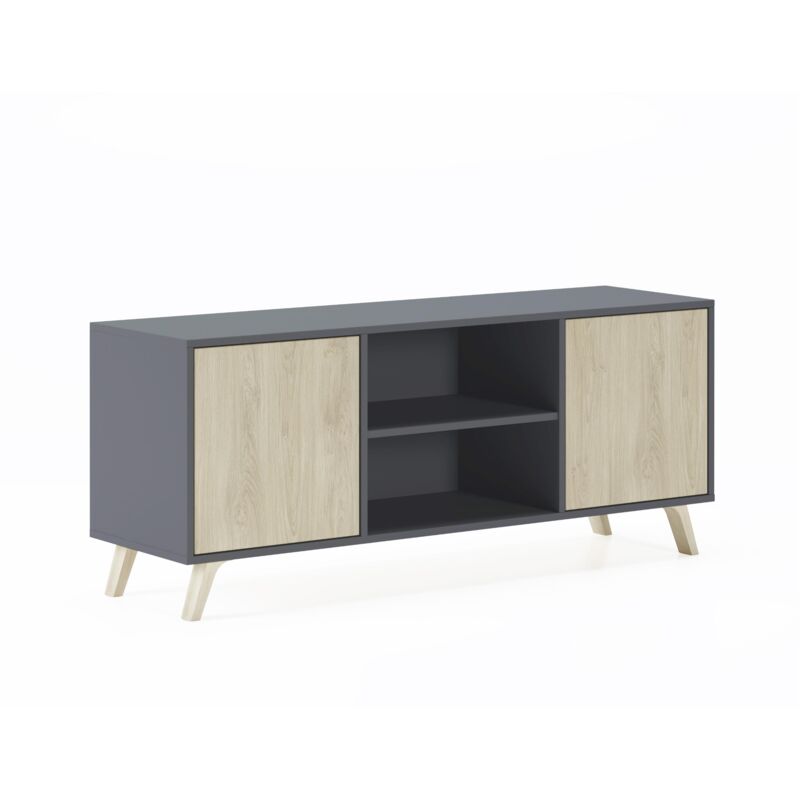 foto del prodotto skraut home mobile tv 140 a 2 porte, soggiorno, modello wind, struttura colore grigio antracite, porte colore puccini, misure 140x40x57cm di