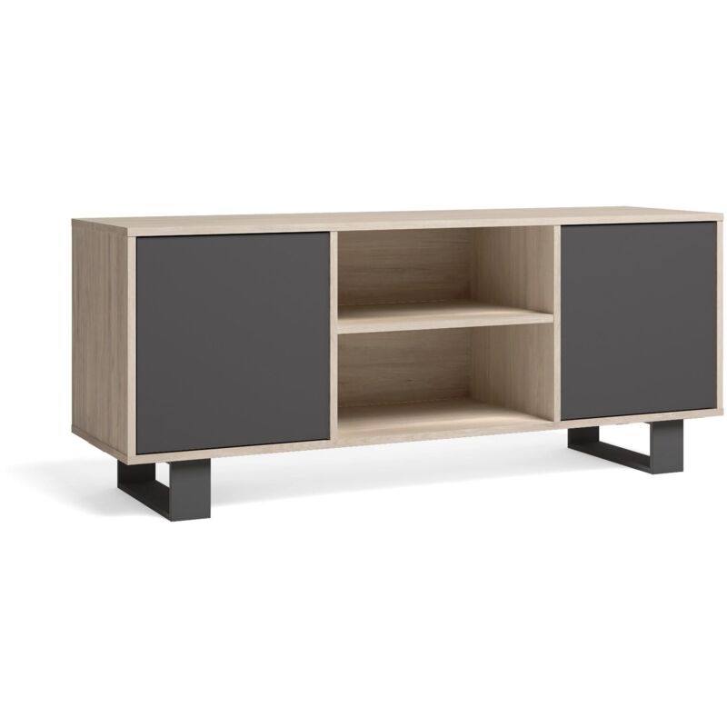 foto del prodotto skraut home mobile tv 140 con 2 porte, salone soggiorno, modello wind, colore struttura rovere, colori porte grigio antracite, misure 137x40x57cm