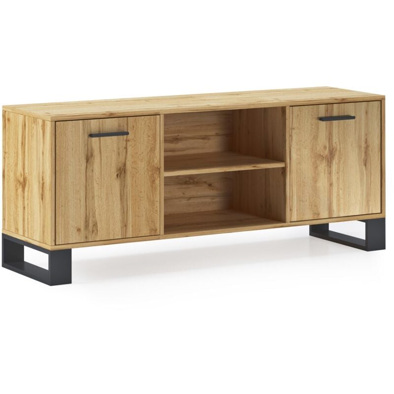 foto del prodotto skraut home mobile tv 140 con 2 porte, soggiorno, modello loft, colore struttura e porte in rovere rustico, misura 137x40x57cm di altezza.