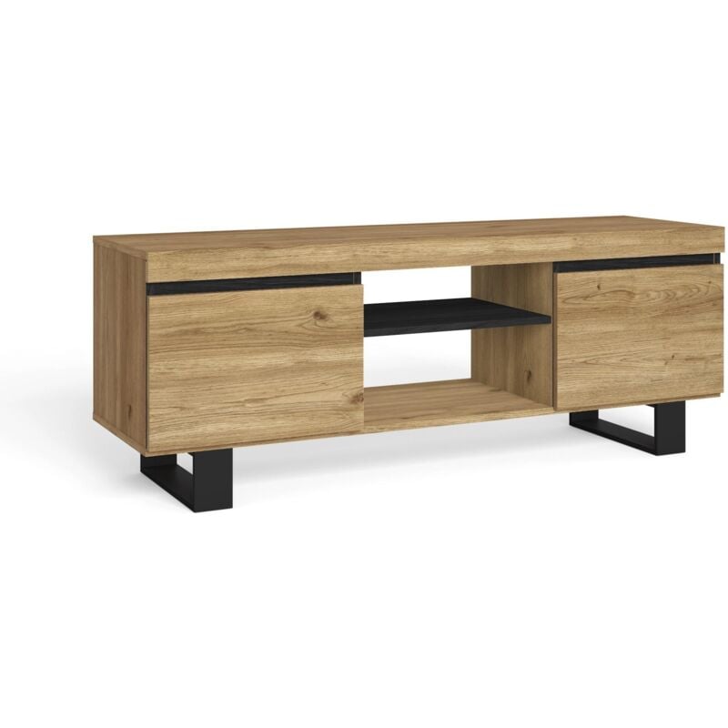 foto del prodotto skraut home mobile tv mod.naturale rovere nero , 2 porte e 2 alloggi, soggiorno soggiorno, 140x40x53cm