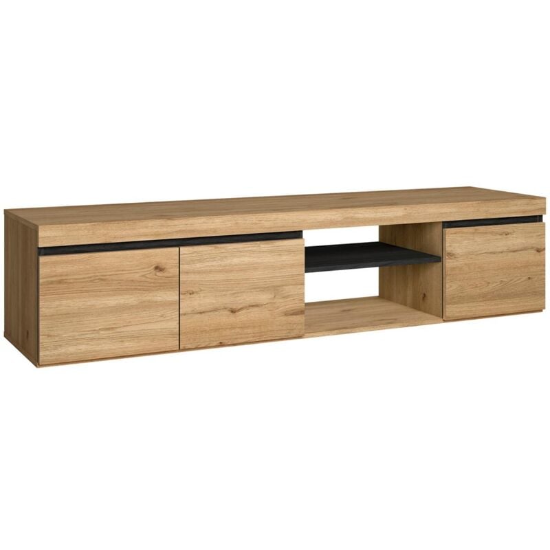 foto del prodotto skraut home mobile tv mod naturale rovere nero , 2 porte e 2 comparti, soggiorno, 160x40x41cm