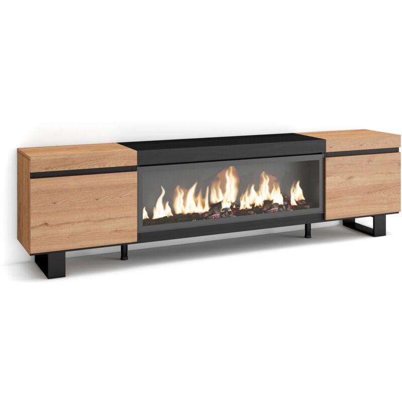 foto del prodotto skraut home mobile tv soggiorno, ampio spazio a disposizione, 210, per tv fino a 80 , camino elettrico xxl, design industriale, stile moderno,