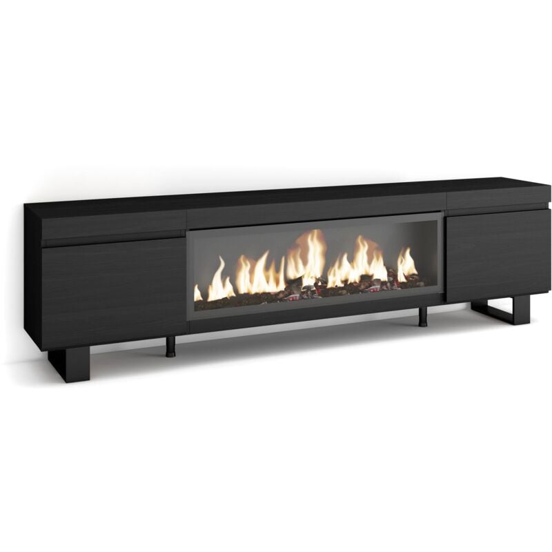 foto del prodotto skraut home mobile tv soggiorno, ampio spazio a disposizione, 210, per tv fino a 80 , camino elettrico xxl, design industriale, stile moderno, nero
