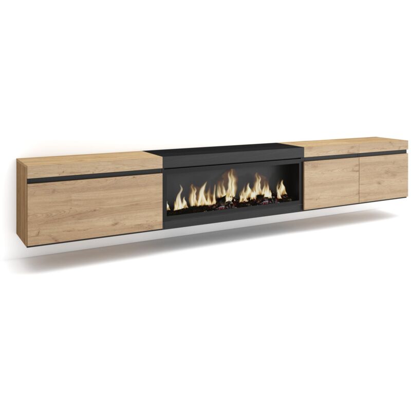 foto del prodotto skraut home mobile tv soggiorno, ampio spazio a disposizione, 288x45x35 cm, tv di grande formato, camino elettrico xxl, sospeso, da appendere,