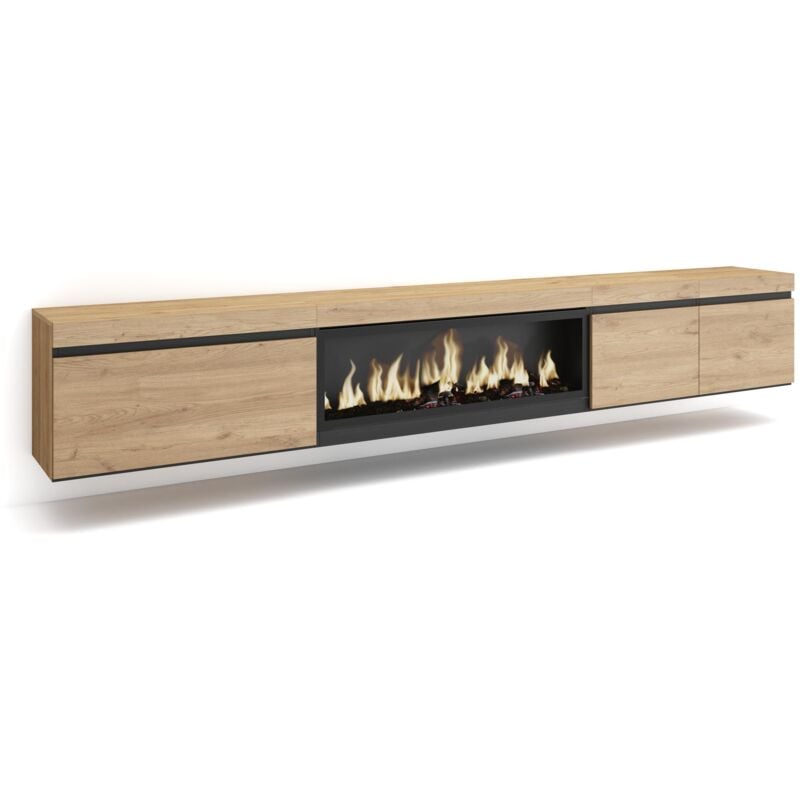 foto del prodotto skraut home mobile tv soggiorno, ampio spazio a disposizione, 288x45x35 cm, tv di grande formato, camino elettrico xxl, sospeso, da appendere,