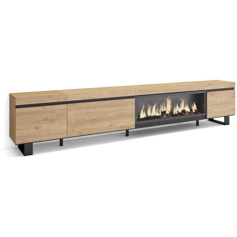 foto del prodotto skraut home mobile tv soggiorno, ampio spazio a disposizione, 288x57x35 cm, tv di grande formato, camino elettrico xxl, design industriale, stile
